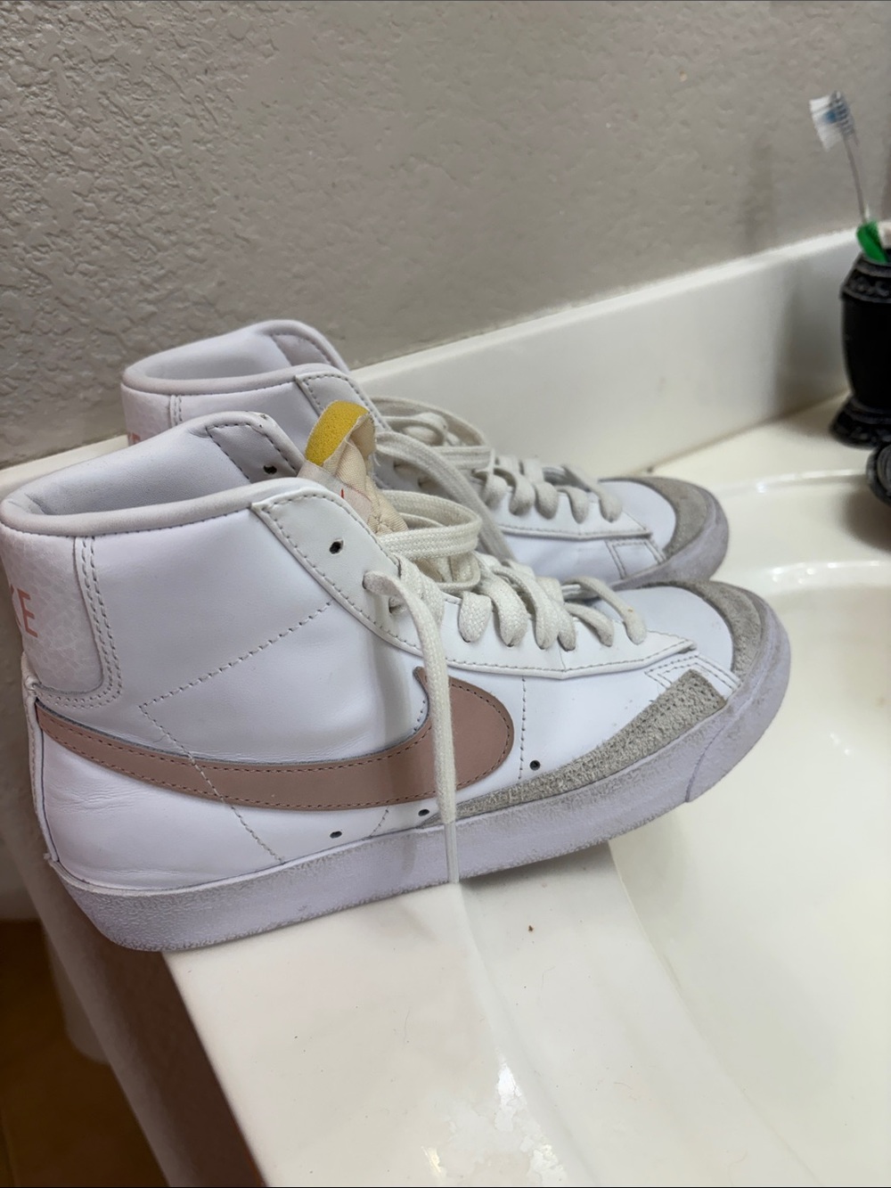 Nike Women’s High-Top Sneakers White with Tan Swoosh